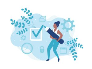 Girl marks done. The to do list. Make a choice. Motivational vector illustration.